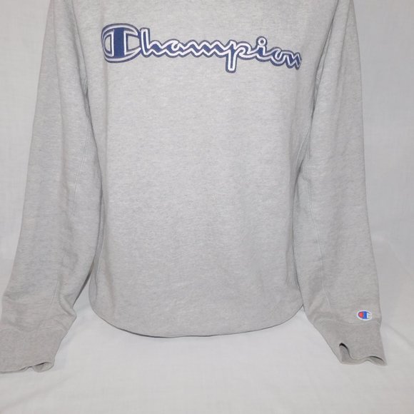 Champion Mens L Gray Logo Spellout Crewneck Sweatshirt Activewear Gym Athleisure - Picture 3 of 12